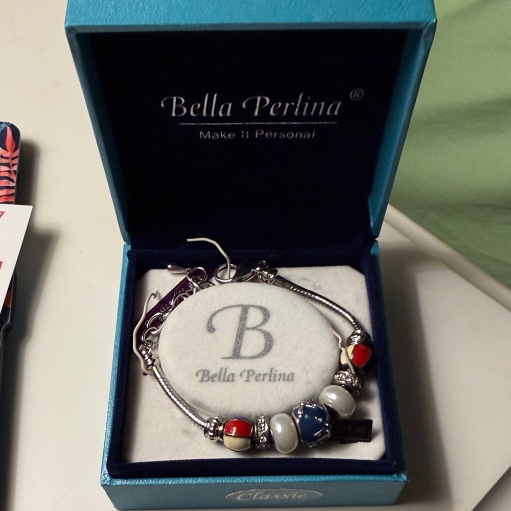 Bella Perlina Silver Bracelet, red white and blue